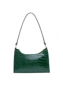 Túi đeo chéo da cá sấu sequin thời trang thu đông mới cho nữ, túi đeo chéo hình lưỡi liềm trơn, phù hợp để kết hợp hàng ngày - màu xanh lá - Xem 8