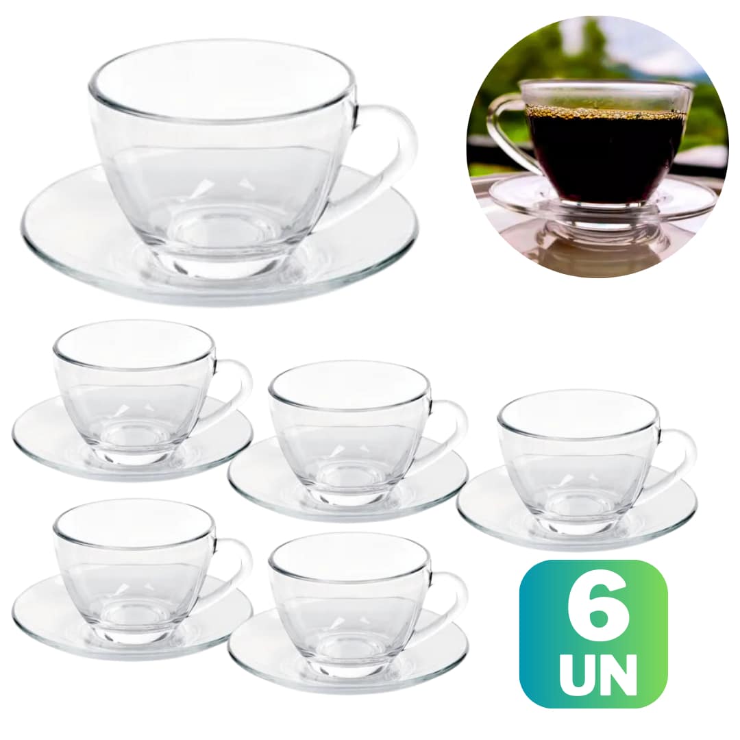 Set Of 6 Pear CRYSTAL Cups With 220ml Saucers Coffee Tea Cafeteria - Phích cắm loại C của EU (220-240V) - Xem 1