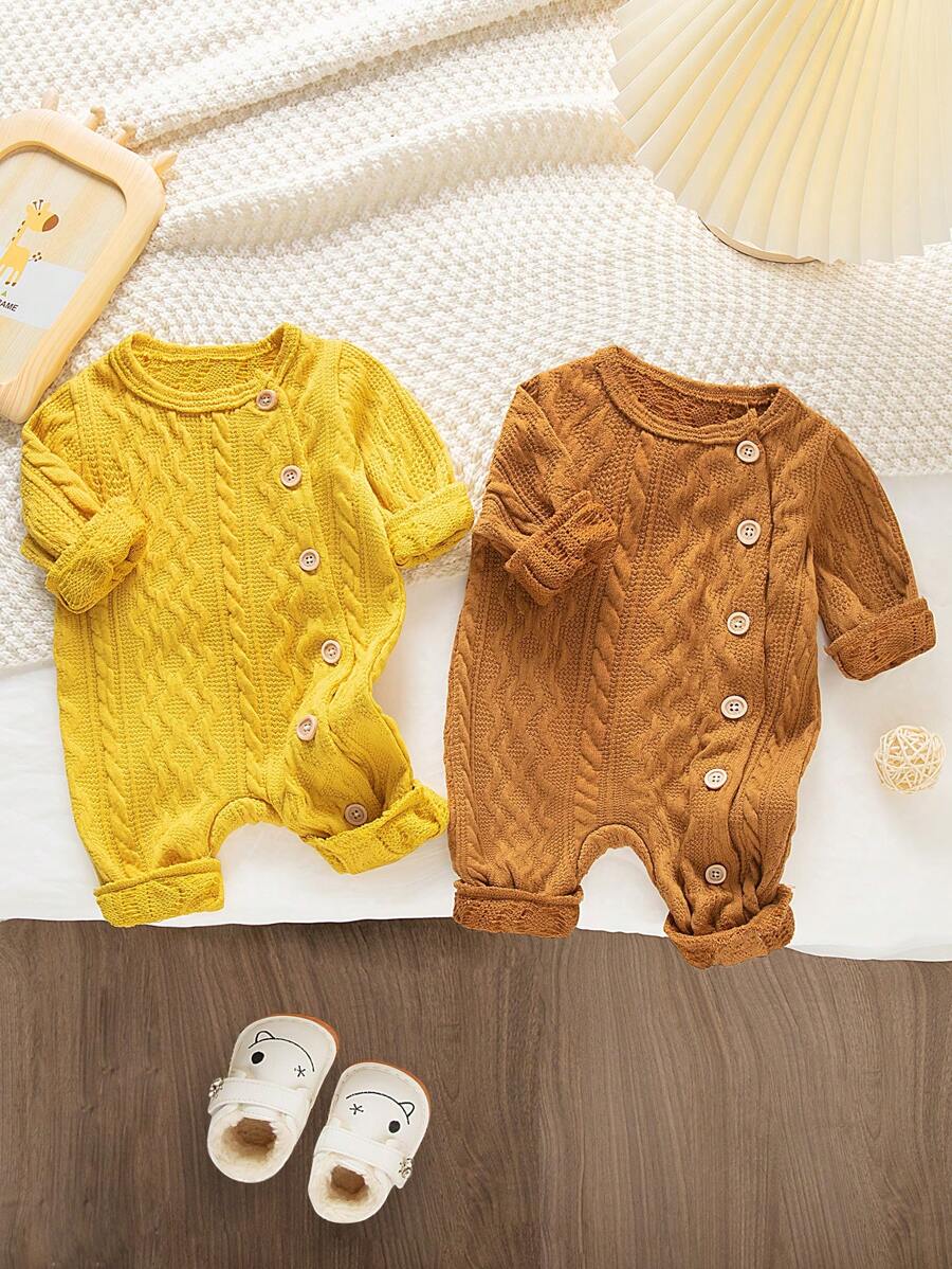 2 件套新生儿男女通用简约舒适柔软贴身连体裤，易于穿脱，适合居家