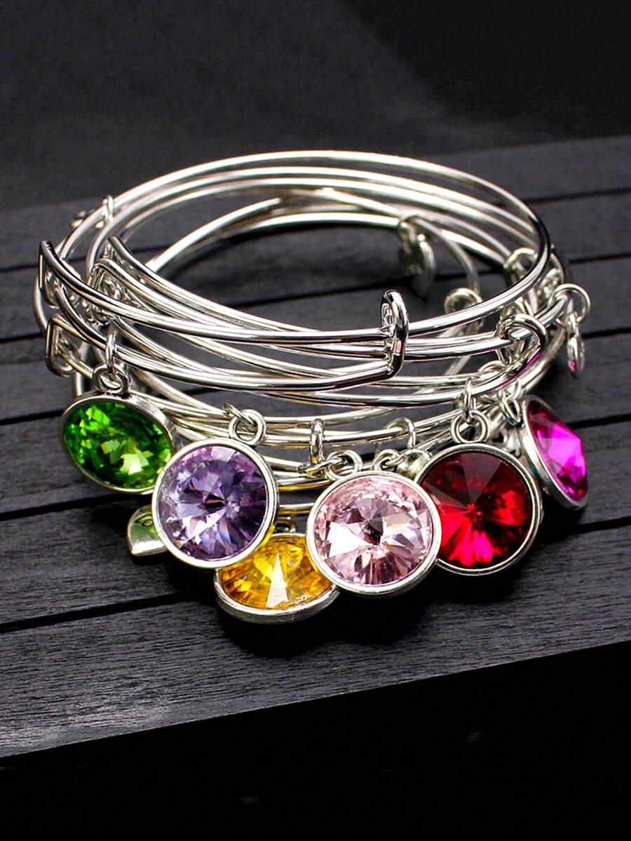 1 chiếc vòng tay dây sắt đính đá 12 màu thời trang Châu Âu & Mỹ - vòng đeo tay - Xem 1