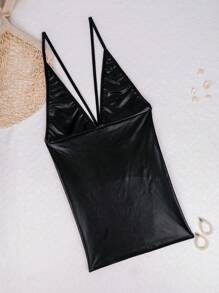 一件式女士性感裹身露臀半身吊带连衣裙，适合圣诞节、节日、派对等场合，是完美的夏季连衣裙。 - 黑色 - 查看 7