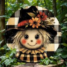 1 件复古稻草人圆形木制标牌 - 适合秋季和感恩节装饰、圣诞节/新年装饰标牌、圣诞节/新年礼物，适合家庭、咖啡厅、餐厅室内/室外使用，8 英寸 X 8 英寸款式随机发货 - 彩色 - 查看 8