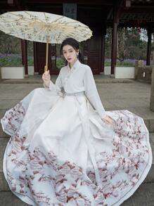 Spring Elegant Chinese Style Apricot Landscape Printed Chinese Dress Horse-Face Skirt For Chinese Wedding, Chinese New Year, Daily, Street, Commuting, Home And Other Occasions To Wear Hanfu Bottoms - Apricot - View 2