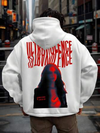 男式连帽衫图案印花设计连帽套头衫休闲长袖运动衫