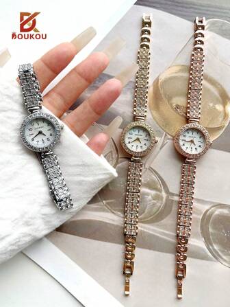 DOUKOU 1pc Niche Luxury Fashionable Ins Style Elegant Fashionable Elegant Ladies' 30m Waterproof Oval Quartz Wristwatch Mother Of Pearl Dial Stainless Steel Band For Daily Wear, Dinner Party & Other Occasions Perfect Gift Christmas Gift