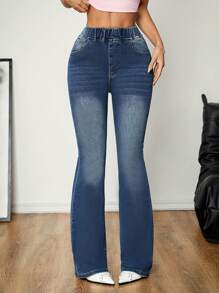 Girls & Teenagers' Casual Elastic Waist Jeans - Medium Wash - View 1