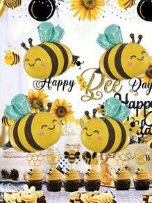 2/4pcs Bee Graphic & Daisy Shape Combination Foil Balloons Set - For Farm Theme, Wedding Decoration, Birthday Anniversary, Valentine's Day, Outdoor, Bachelor Party