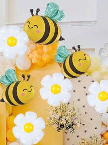 2/4pcs Bee Graphic & Daisy Shape Combination Foil Balloons Set - For Farm Theme, Wedding Decoration, Birthday Anniversary, Valentine's Day, Outdoor, Bachelor Party