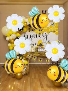2/4pcs Bee Graphic & Daisy Shape Combination Foil Balloons Set - For Farm Theme, Wedding Decoration, Birthday Anniversary, Valentine's Day, Outdoor, Bachelor Party