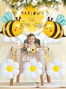 2/4pcs Bee Graphic & Daisy Shape Combination Foil Balloons Set - For Farm Theme, Wedding Decoration, Birthday Anniversary, Valentine's Day, Outdoor, Bachelor Party