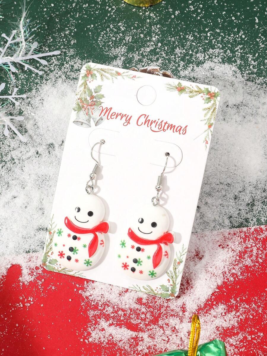 1 对可爱圣诞卡通樱桃奶油蛋糕/雪人/圣诞树吊坠耳环，适合女性节日派对佩戴 - 彩色 - 查看 1