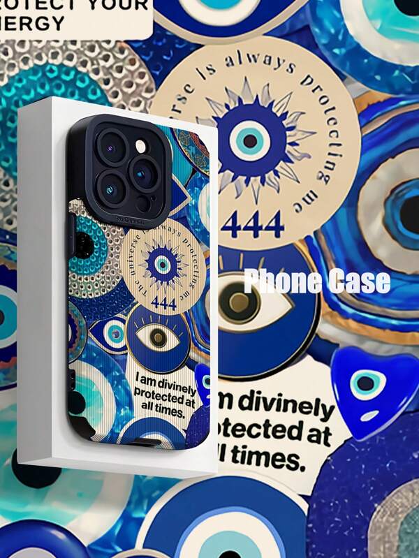 Apple 1pc Retro Blue Evil Eye Pattern Vertical Stripe Faux Leather Classic Anti-Drop Soft Silicone Mobile Phone Case Compatible With Iphone And 16/16 Plus/16 Pro/16 Pro Max