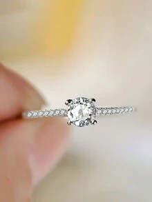 1pc S925 Sterling Silver Four-Claw Zirconia Engagement Ring, New Design, Unique & Exquisite Setting, Lightweight Luxury, Versatile Gift - Diamond - View 1