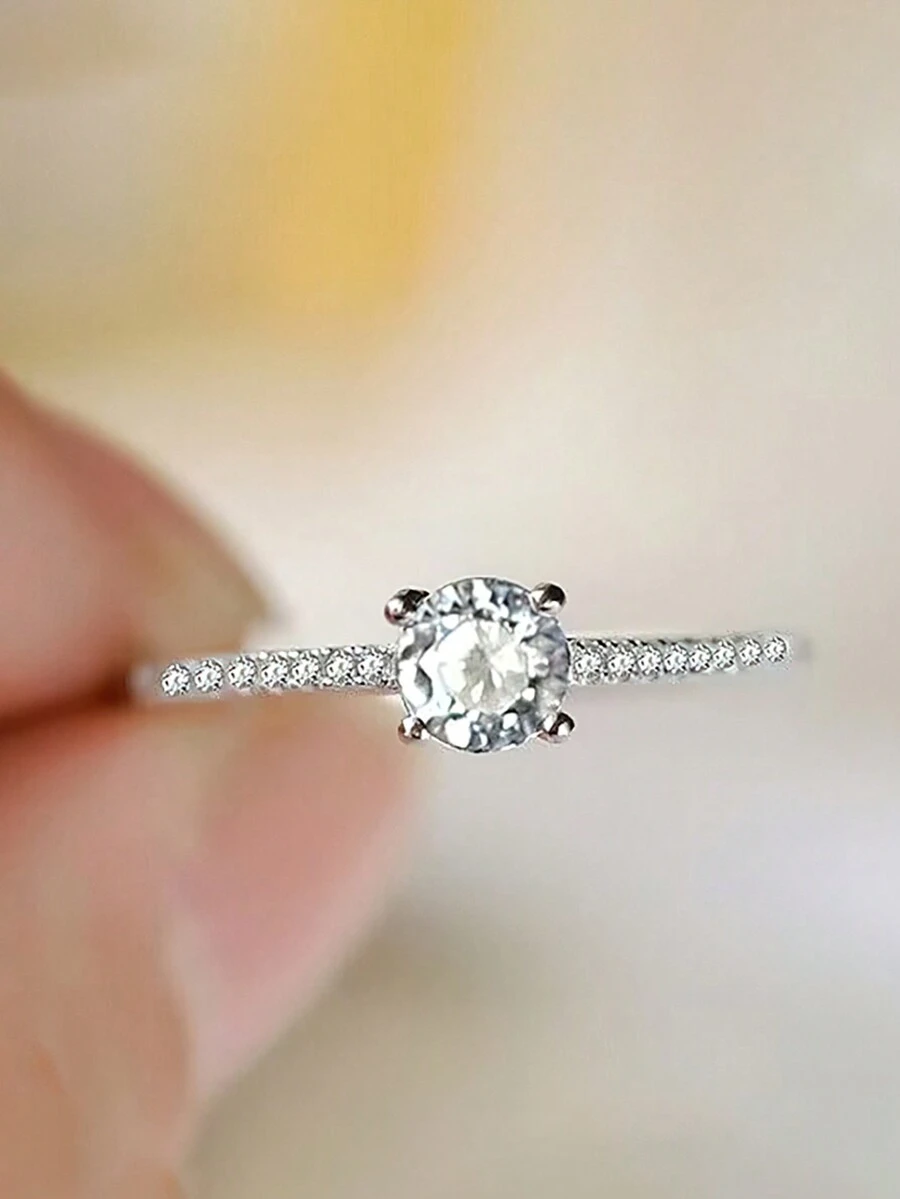 1pc S925 Sterling Silver Four-Claw Zirconia Engagement Ring, New Design, Unique & Exquisite Setting, Lightweight Luxury, Versatile Gift - Diamond - View 1