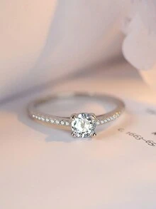 1pc S925 Sterling Silver Four-Claw Zirconia Engagement Ring, New Design, Unique & Exquisite Setting, Lightweight Luxury, Versatile Gift - Diamond - View 7