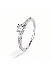 1pc S925 Sterling Silver Four-Claw Zirconia Engagement Ring, New Design, Unique & Exquisite Setting, Lightweight Luxury, Versatile Gift - Diamond - View 5