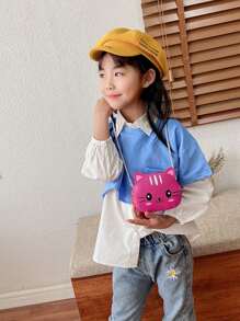 1pc Diagonal Shoulder Bag Cute And Simple Princess Children's Mini Bag Cat Print Wallet Baby Bag Shoulder Bag Pu Leather Handbag Children's Bag Suitable To Use In Winter, The Best Choice For Giving Christmas And New Year Gifts To Family And Friends
