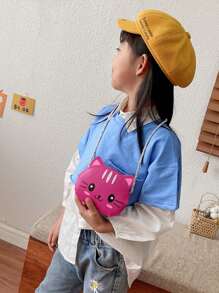 1pc Diagonal Shoulder Bag Cute And Simple Princess Children's Mini Bag Cat Print Wallet Baby Bag Shoulder Bag Pu Leather Handbag Children's Bag Suitable To Use In Winter, The Best Choice For Giving Christmas And New Year Gifts To Family And Friends