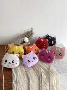 1pc Diagonal Shoulder Bag Cute And Simple Princess Children's Mini Bag Cat Print Wallet Baby Bag Shoulder Bag Pu Leather Handbag Children's Bag Suitable To Use In Winter, The Best Choice For Giving Christmas And New Year Gifts To Family And Friends