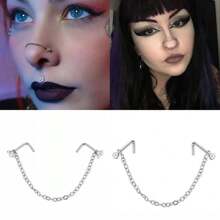 SENLANSP 1 Vòng thép không gỉ CZ Mũi Có Dây chuyền, Trang sức xỏ khuyên mũi đôi dành cho nữ - Nhiều màu - Xem 2