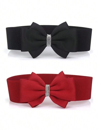 1pc Women Fashion Casual Bow Elastic Waist Belt, Versatile Decoration For Dress, Shirt, Coat Valentine's Day Valentines Summer, School Fall, Autumn, Halloween