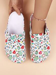 Women's Cartoon Doctor Non-Slip Clogs, Breathable Lightweight Design, Versatile For Garden Or Beach