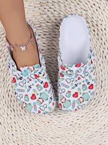 Women's Cartoon Doctor Non-Slip Clogs, Breathable Lightweight Design, Versatile For Garden Or Beach