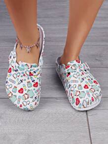 Women's Cartoon Doctor Non-Slip Clogs, Breathable Lightweight Design, Versatile For Garden Or Beach