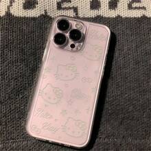 Sanrio 1 szt. Uroczy różowy silikonowy futerał na telefon z kreskówkową grafiką, kompatybilny z Apple, przezroczysta, odporna na zarysowania, miękka obudowa, uroczy wzór stworzeń, akcesoria do telefonów komórkowych, odpowiedni do uprawiania sportu, wspinaczki, na zewnątrz i na kemping