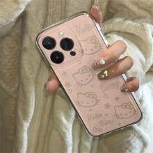 Sanrio 1 szt. Uroczy różowy silikonowy futerał na telefon z kreskówkową grafiką, kompatybilny z Apple, przezroczysta, odporna na zarysowania, miękka obudowa, uroczy wzór stworzeń, akcesoria do telefonów komórkowych, odpowiedni do uprawiania sportu, wspinaczki, na zewnątrz i na kemping