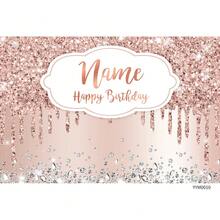 （定制）1 个定制名称、个性化可修改文本、9.8 英尺 X 6.5 英尺玫瑰金闪光钻石背景、涤纶材料横幅、男士/女士生日派对背景、婚礼、洗礼、周年纪念、退休派对摄影背景、便携轻便，适合各种季节性活动 - 彩色 - 查看 8