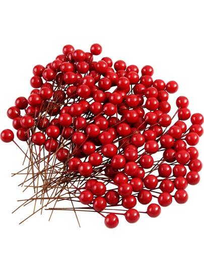 MEHELANY 200 piezas de bayas de acebo artificial, bayas pequeñas de espuma roja, bayas artificiales de 10 mm en alambre para hacer coronas, arreglos florales, decoración de bodas, flores de bayas, decoración de fotos, decoración de fiestas, decoración del hogar, decoración de tarjetas, decoración de tocados nupciales, decoraciones navideñas, decoración de habitaciones