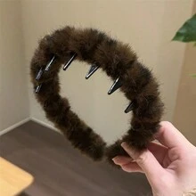 1 cái/bộ Băng đô gợn sóng họa tiết da báo ấm áp, kết cấu bông mịn thời trang phụ kiện tóc cao cấp cho phụ nữ, thích hợp sử dụng hàng ngày - Nhiều màu - Xem 6
