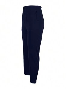 Women's Solid Color Slim Fit Casual/Work Pants - Navy Blue - View 3