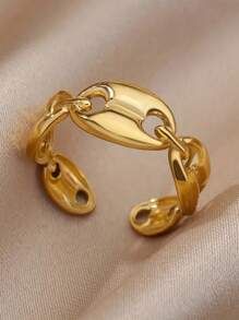 1 pieza Anillo ajustable en forma de nariz de cerdo de acero inoxidable para granos de café, talla 8, anillo de dedo creativo y de moda unisex