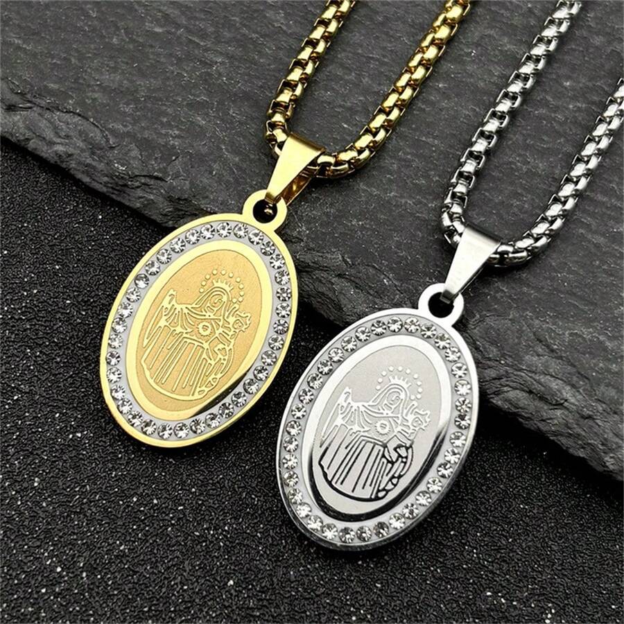 Dây chuyền mặt hình Chúa Jesus và Đức Mẹ Đồng Trinh cho nam bằng thép không gỉ màu vàng/bạc Trang sức chuỗi huy chương Kitô giáo Quà tặng Giáng sinh Năm mới Ngày lễ tình nhân - vòng cổ - Xem 1