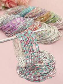 10pcs/Pack Ultra- Multi-Color Bead Tennis Bracelets With Crystal Decor For Women, Include Pink, Blue, Green, Gray, White, Purple - Bracelet Set - View 1