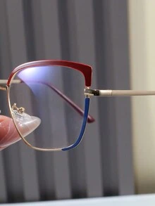 1 件装金属猫眼方形框架渐变色眼镜，时尚休闲女士 - 金框上紅下蘭 - 查看 2