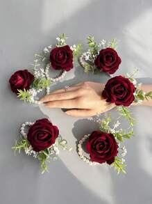 1pc/6pcs Artificial Rose Flower Bride Wrist Corsage Women Hand Flower Wedding Flowers Party Decoration Valentine's Day Accessories - Wrist Flower - View 5