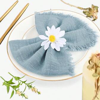 6/12/24/20pcs Set Tasseled Linen Napkins, Soft & Rustic Dinner Napkins, Suitable For Wedding, Party, Dining Table