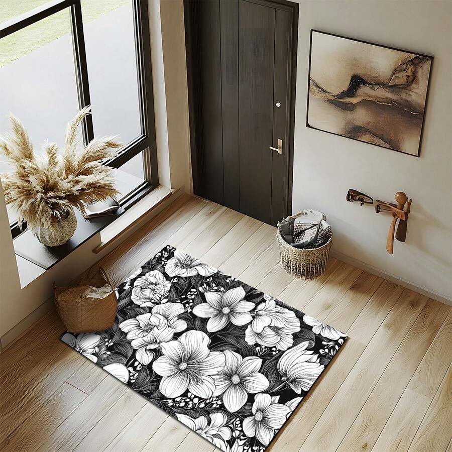 1件，美式油画风Ins风，花朵图案经典配色，欧式复古典雅设计，适用于客厅、卧室、厨房、卫生间、浴室、入户门、庭院，四季通用软地垫，家居装饰 - 彩色 - 查看 1