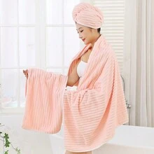 Khăn tắm đôi chống rụng lông mềm mại bằng vải san hô - Hồng - Xem 8
