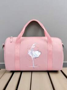 1pc New Round Shape One Shoulder Dance Bag, Nylon Latin Ballet Dance Backpack - Pink - View 2