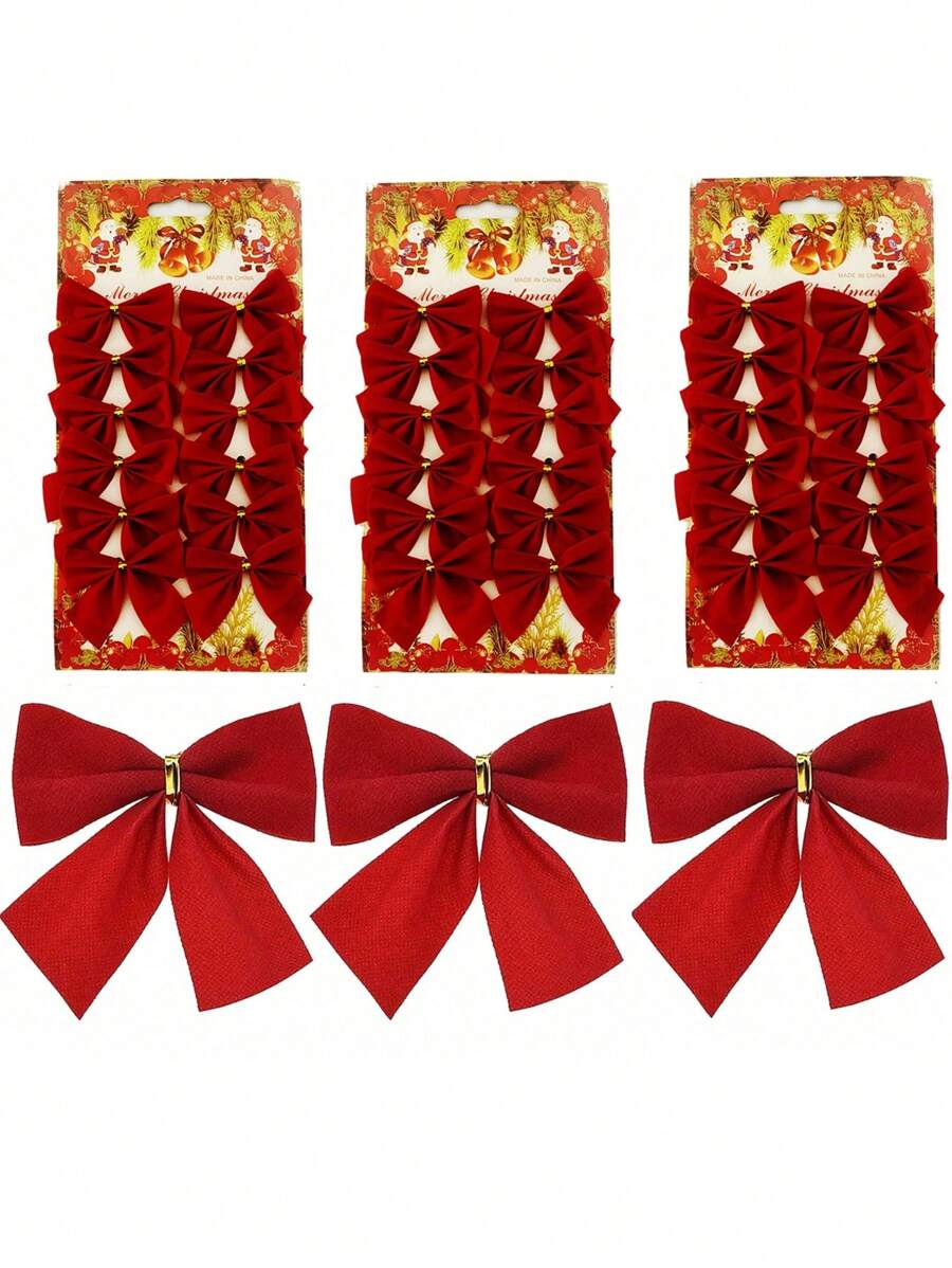 36 piezas Adornos mini de árbol de Navidad con lazos rojos, manualidades con lazos de cinta de satén roja para decoración de árbol de Navidad - Multicolor - Ver 1