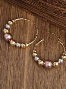1 Pair Bohemian Style Metallic Color Beaded Hoop Earrings, Suitable For Women's Daily, Party And Travel Jewelry Gifts