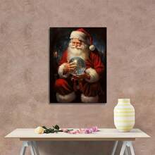 1 Unique Wooden Frame Painting Frame Cloth Poster, Vibrant Santa Claus Painting Frame Cloth Printed Poster-Colorful Wall Art, Art Paintings For Bathroom, Bedroom, Office, Living Room Decoration-Ideal Christmas Holiday Home Decorative Gift