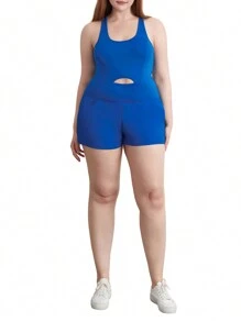 Women Solid Color Cami Playsuits Sleeveless Sports Short Jumpsuits Summer Cross Backless Romper Tracksuits - Blue - View 11