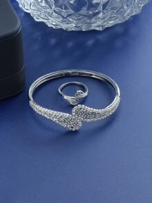 1 套优雅方晶锆石几何 18K 镀白金首饰套装，适合女性生日佩戴（无包装盒发货） - 銀色 - 查看 6