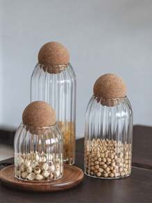 1 个玻璃罐圆形塞子，带木盖和密封软木塞，用于香料、糖、咖啡、茶叶储存、透明糖果食品容器、玻璃瓶、咖啡粉储存罐、茶罐、 - 無色 - 查看 10