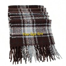 [Custom Made] 1pc Christmas Red & Green Plaid Brushed Knit Customized Embroidered Scarf, Fashion Warm Scarf For Autumn/Winter Outings